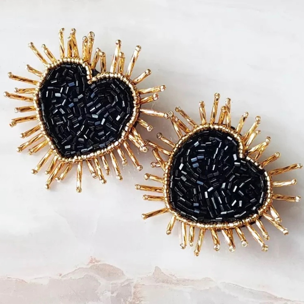 Black Heart Statement Earrings - image 1
